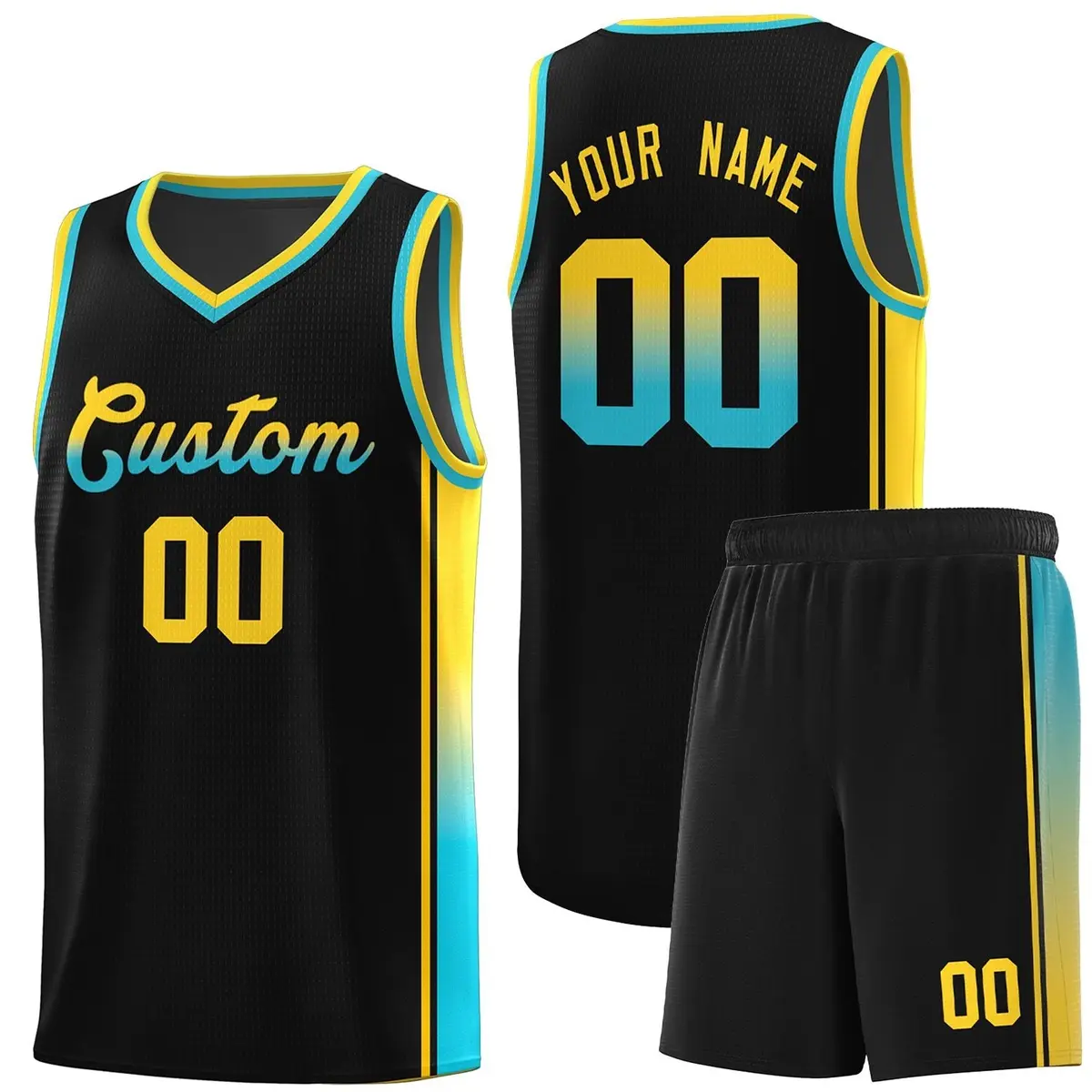 Black Gold-Light Blue Gradient Basketball Jersey