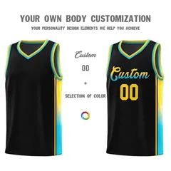 Black Gold-Light Blue Gradient Basketball Jersey 3