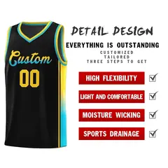 Black Gold-Light Blue Gradient Basketball Jersey 5