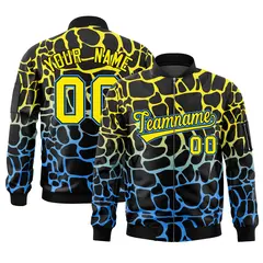 Black Gold-Light Blue Spotted Varsity Full-Zip Letterman Bomber Jacket