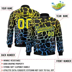 Black Gold-Light Blue Spotted Varsity Full-Zip Letterman Bomber Jacket 2