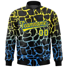 Black Gold-Light Blue Spotted Varsity Full-Zip Letterman Bomber Jacket 3
