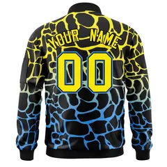 Black Gold-Light Blue Spotted Varsity Full-Zip Letterman Bomber Jacket 4