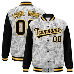 Black Gold Maple Leaf Graffiti Raglan Bomber Varsity Jacket