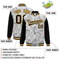 Black Gold Maple Leaf Graffiti Raglan Bomber Varsity Jacket 2