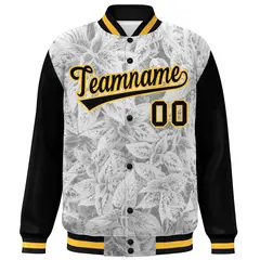 Black Gold Maple Leaf Graffiti Raglan Bomber Varsity Jacket 3