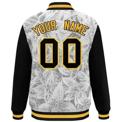 Black Gold Maple Leaf Graffiti Raglan Bomber Varsity Jacket 4