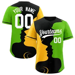 Black Gold Neon Green Couple Silhouettes Valentine's Baseball Jersey 1