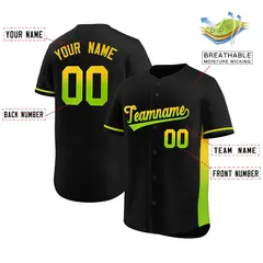 Black Gold-Neon Green Gradient Side Baseball Jersey 2