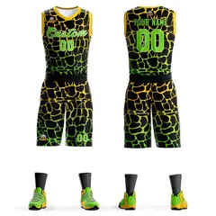 Black Gold-Neon Green Spotted Graffiti Basketball Jersey
