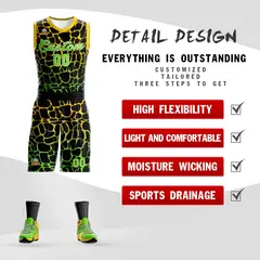 Black Gold-Neon Green Spotted Graffiti Basketball Jersey 2