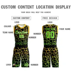 Black Gold-Neon Green Spotted Graffiti Basketball Jersey 3