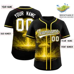Black Gold Nuclear Blast Graffiti Full Button Baseball Jersey 2