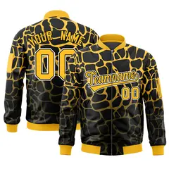 Black Gold-Olive Spotted Full-Zip Letterman Bomber Jacket
