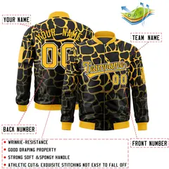 Black Gold-Olive Spotted Full-Zip Letterman Bomber Jacket 2