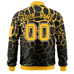 Black Gold-Olive Spotted Full-Zip Letterman Bomber Jacket 4