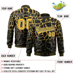 Black Gold-Olive Spotted Full-Zip Letterman Bomber Jacket 2