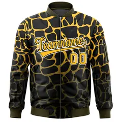 Black Gold-Olive Spotted Full-Zip Letterman Bomber Jacket 3