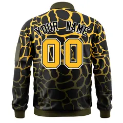 Black Gold-Olive Spotted Full-Zip Letterman Bomber Jacket 4