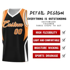 Black Gold Orange and White Color Block Basketball Jersey 2
