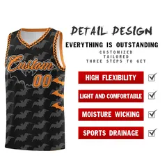 Black Gold Orange Bat Pattern Halloween Basketball Jersey 2