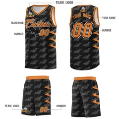 Black Gold Orange Bat Pattern Halloween Basketball Jersey 5