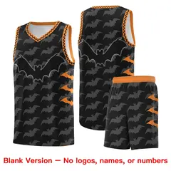 Black Gold Orange Bat Pattern Halloween Basketball Jersey 7