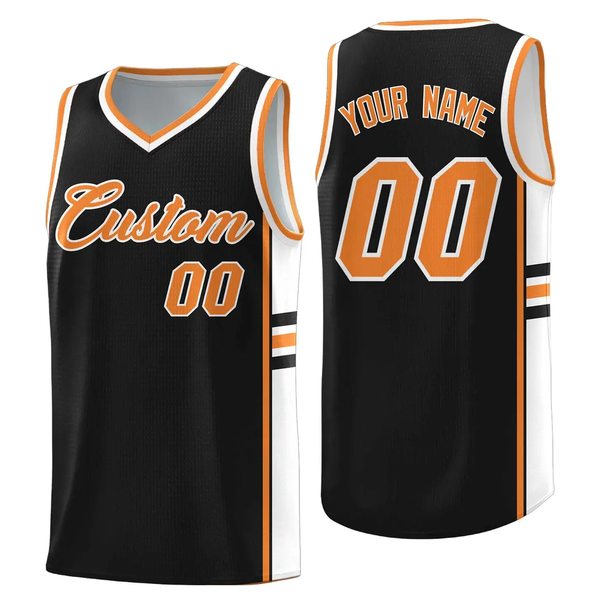 Black Gold Orange Color Block Varsity Basketball Jersey