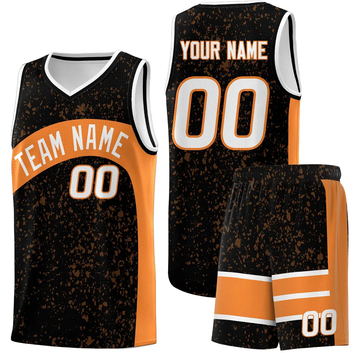 Black Gold Orange Dot Graffiti Irregular Pattern Basketball Jersey