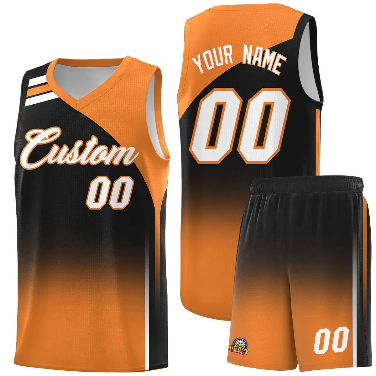 Black Gold Orange Gradient Basketball Jersey