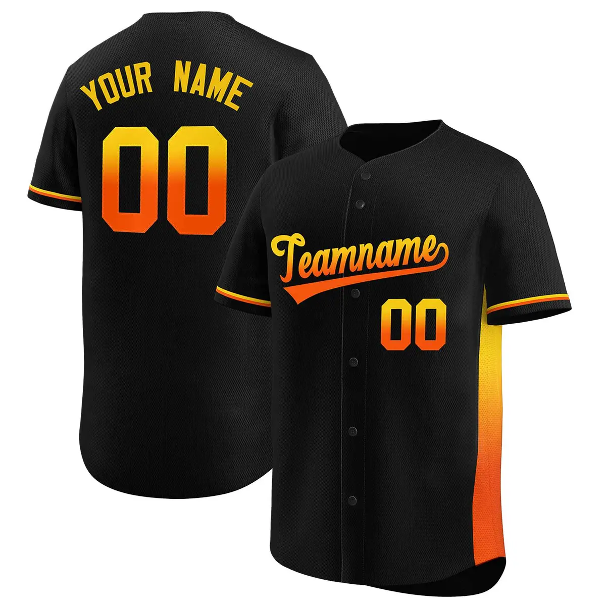 Black Gold-Orange Gradient Side Baseball Jersey