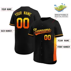 Black Gold-Orange Gradient Side Baseball Jersey 2
