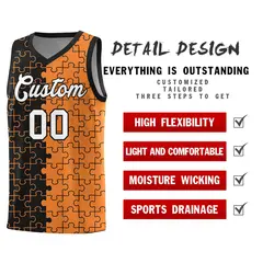 Black Gold Orange Puzzle Pattern Splid Basketball Kits 2
