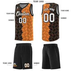Black Gold Orange Puzzle Pattern Splid Basketball Kits 5