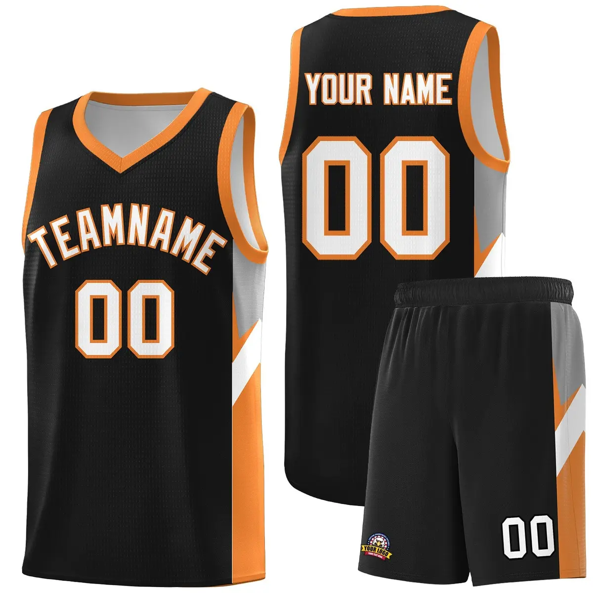 Black Gold Orange Side Design Basketball Jersey
