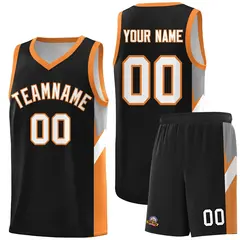 Black Gold Orange Side Design Basketball Jersey