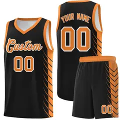 Black Gold Orange Side Symmetrical Line Pattern Basketball Jersey