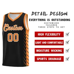 Black Gold Orange Side Symmetrical Line Pattern Basketball Jersey 2