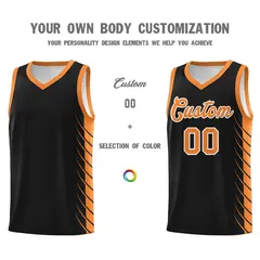 Black Gold Orange Side Symmetrical Line Pattern Basketball Jersey 3