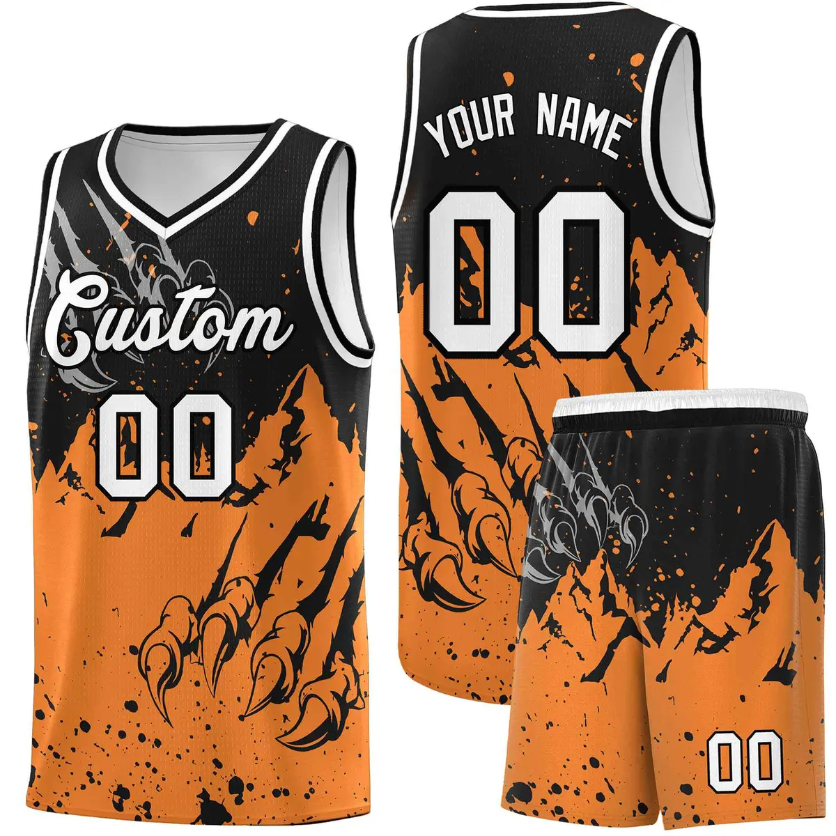 Black Gold Orange Snow Mountain Beast Pattern Basketball Jersey