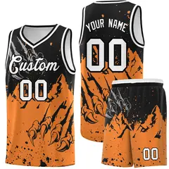 Black Gold Orange Snow Mountain Beast Pattern Basketball Jersey