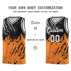 Black Gold Orange Snow Mountain Beast Pattern Basketball Jersey 3