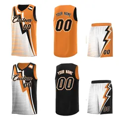 Black Gold Orange White Gradient Lightning Stripe Reversible Basketball Jersey Sets 2