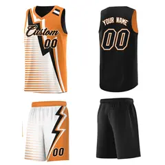 Black Gold Orange White Gradient Lightning Stripe Reversible Basketball Jersey Sets 5