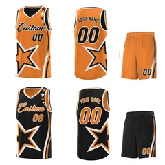 Black Gold Orange White Star Series Reversible Basketball Jersey 2
