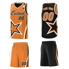 Black Gold Orange White Star Series Reversible Basketball Jersey 5
