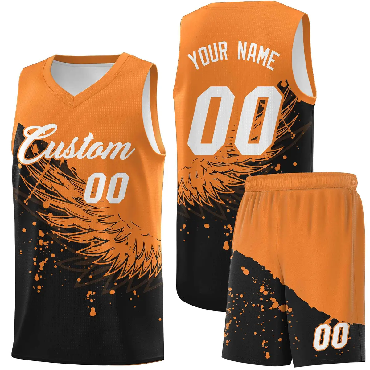 Black Gold Orange Wing Pattern Basketball Jersey
