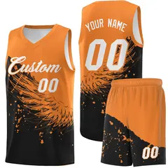 Black Gold Orange Wing Pattern Basketball Jersey 1
