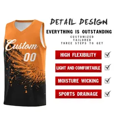 Black Gold Orange Wing Pattern Basketball Jersey 2