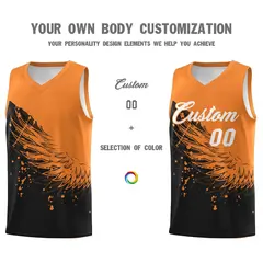Black Gold Orange Wing Pattern Basketball Jersey 3